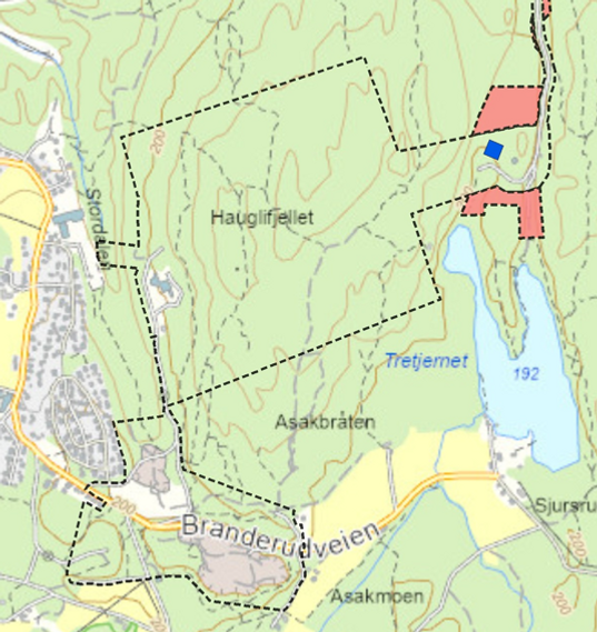 Utsnitt av kart over Hauglifjell