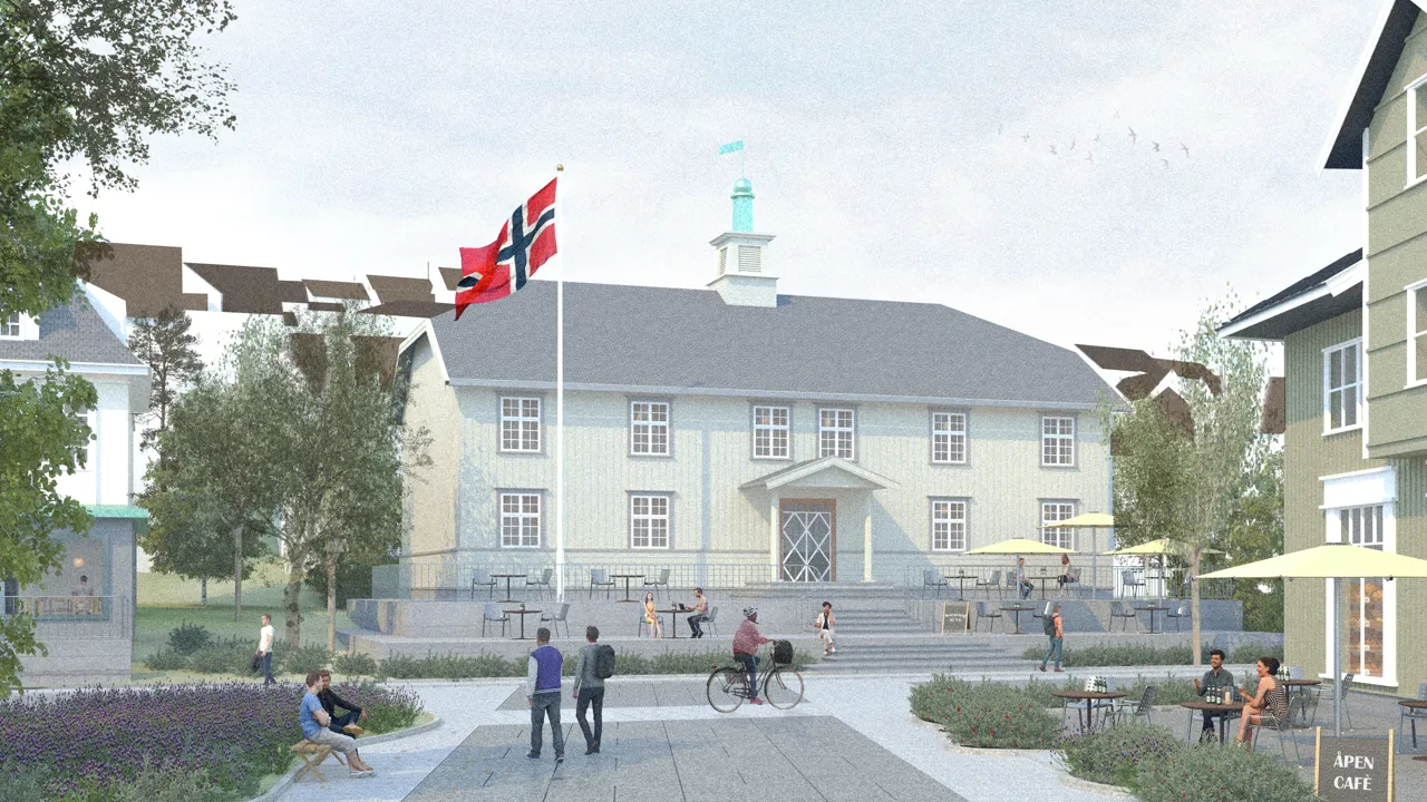 Illustrasjon av hvordan deler av Fetsund sentrum kan bli å se ut.