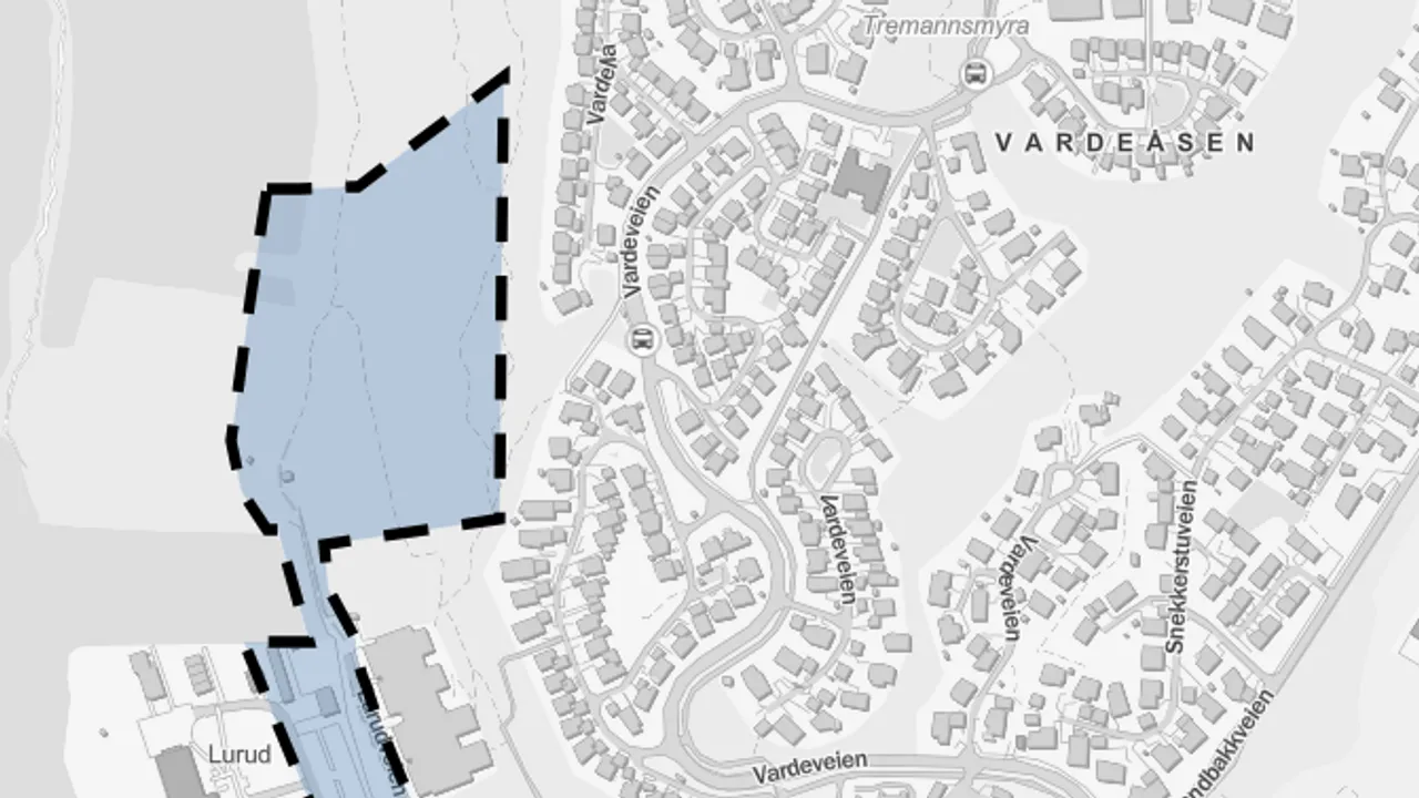 Illustrasjonsbilde av området B21 på Vardeåsen hvor det skal bygges småhus